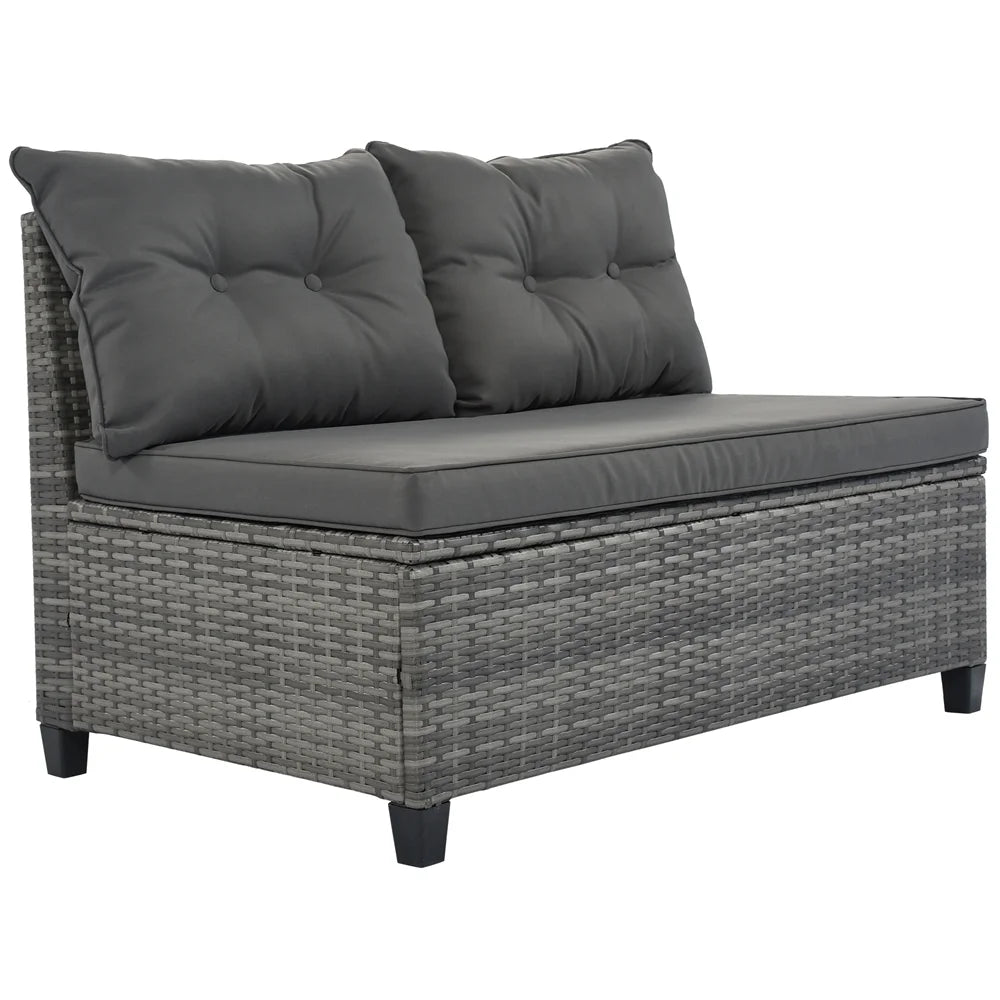 8 Pieces Outdoor Wicker Round Furniture Set, All Weather Half-Moon Sectional Patio Sofa Sets with Rectangular Coffee Table, Beige