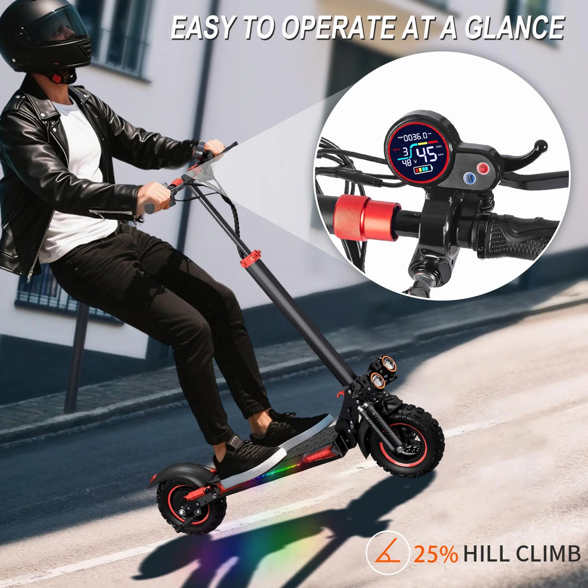 MIWEN 11'' Offroad Electric Scooter for Adult with Seat 1200W Motor up to 34MPH,30-34Miles Long Range Fast Electricscooter 48V 21Ah Foldable Escooter