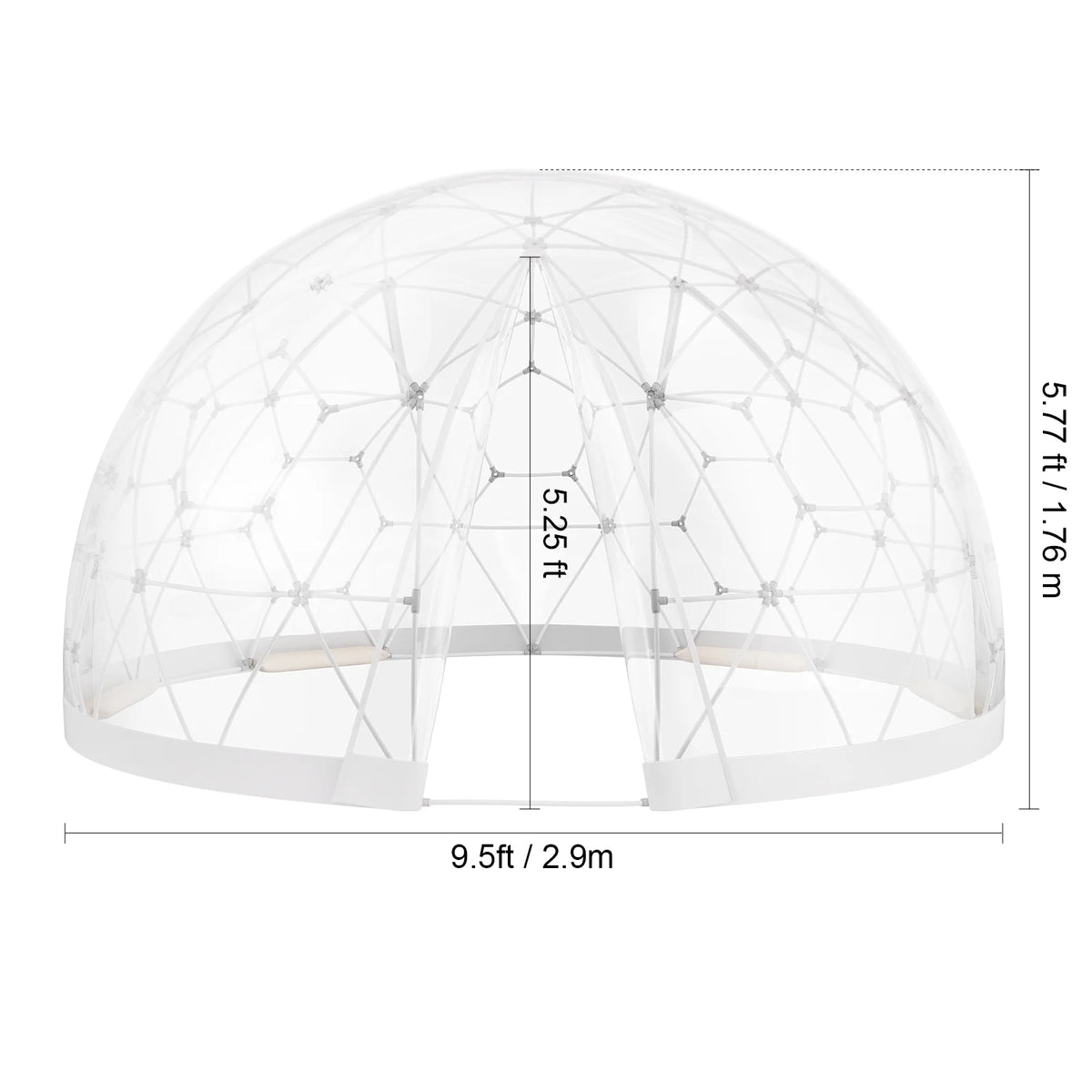 KFFKFF Outdoor Dome Shelter, 9.5 FT Clear PVC Garden Tent, Waterproof Geodesic Dome Tent with Window for Patio, Backyard Dining, and Parties