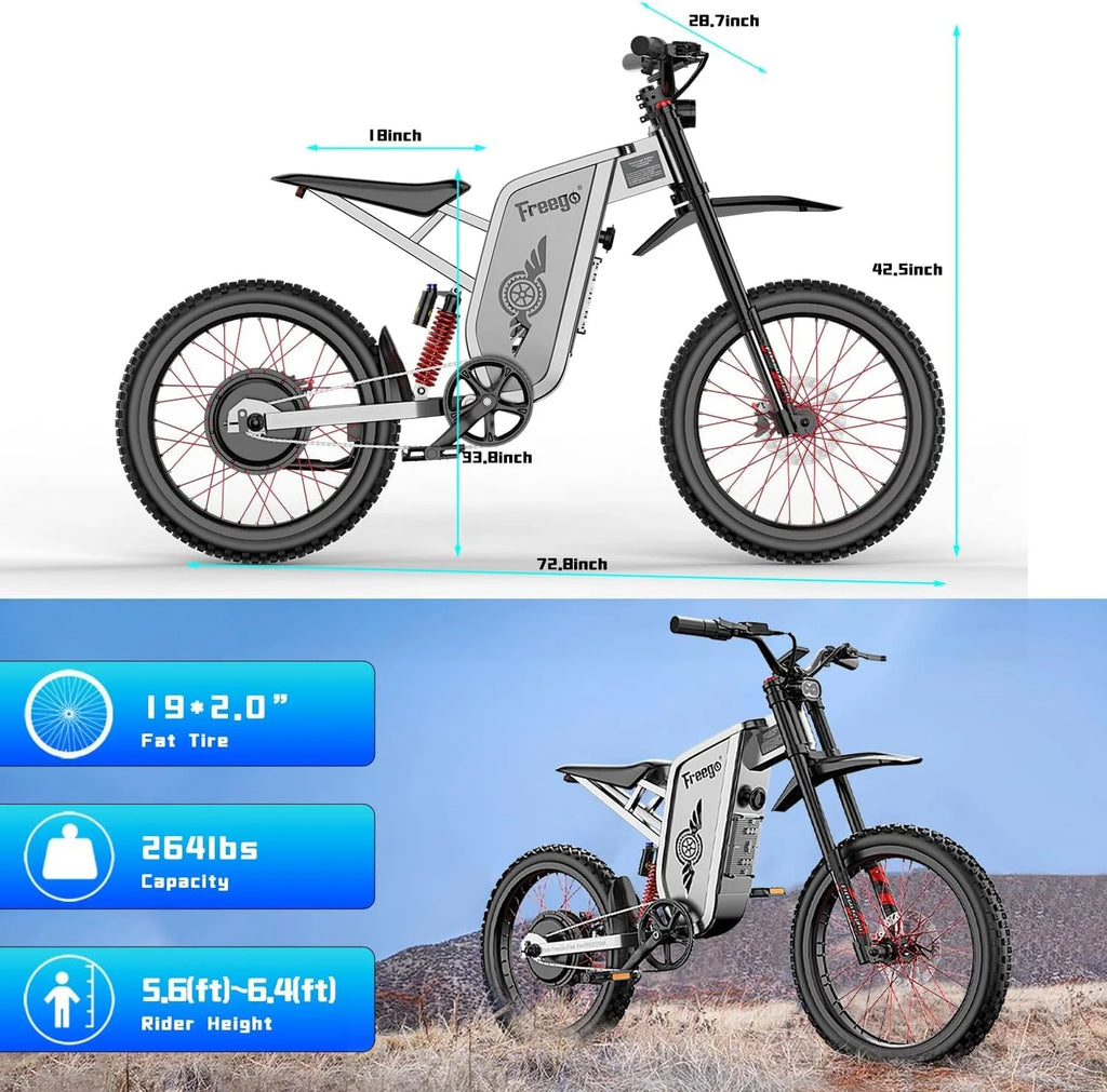 6000W(Peak) Motor 60V/35Ah Battery, Freego X2Pro Electric Motorcycle for Adults, Electric Bike  50MPH/7 Speed Off Road Electric Bicycle,19x2 Full Suspension/Four-Piston Hydraulic Brake UL2849MTB