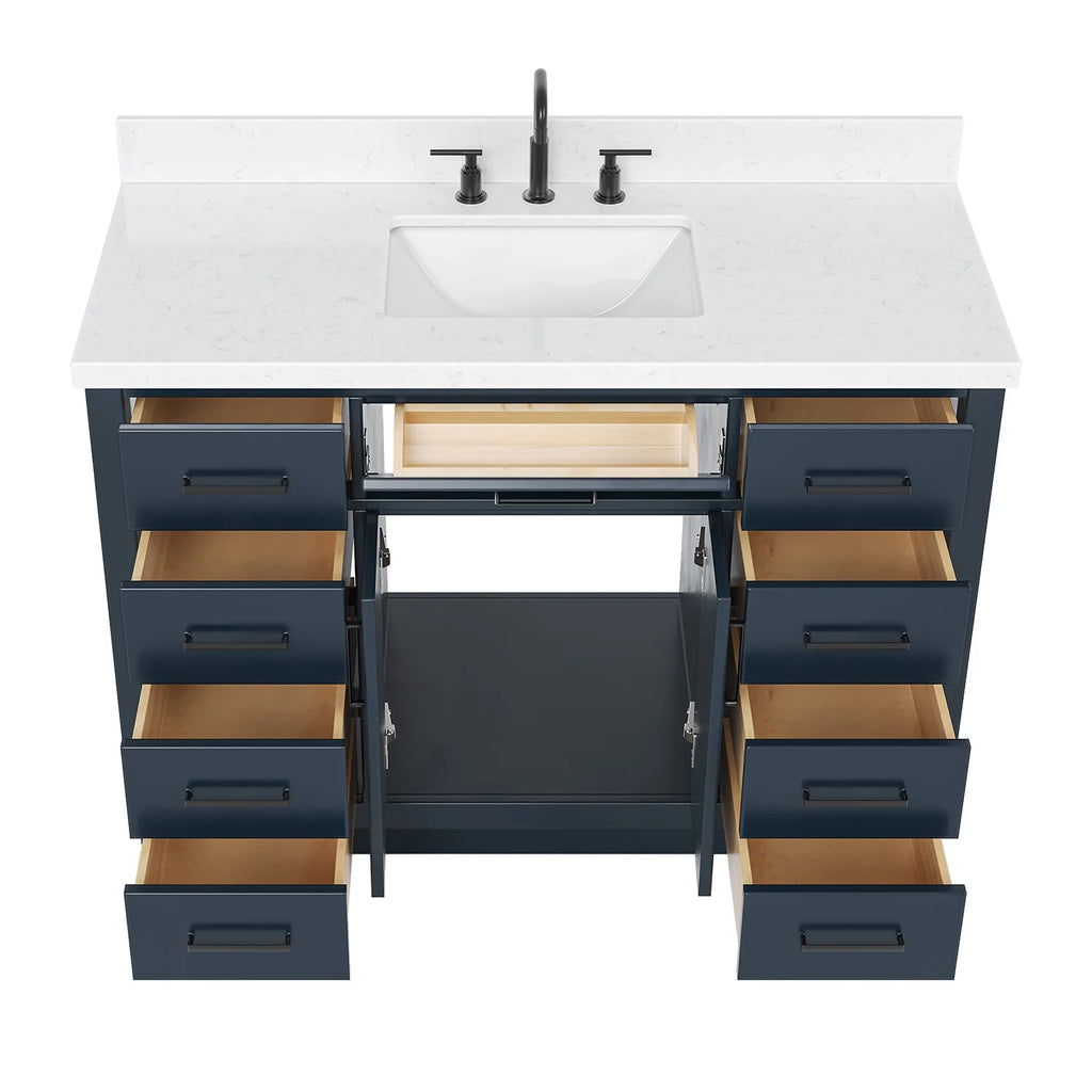 ARIEL Hepburn 48 Inch Rectangle Sink Bathroom Vanity With Carrara White Quartz Countertop 1.5 Edge In Grey
