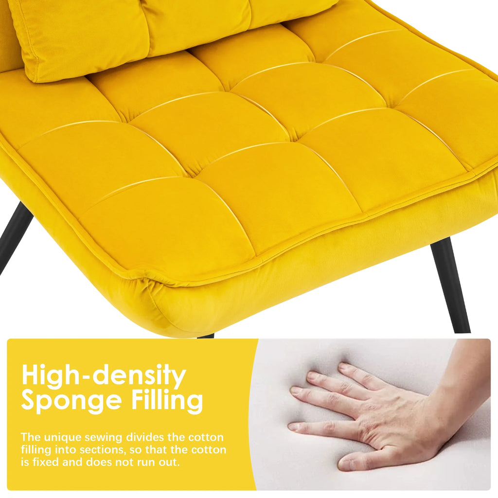 MCombo Accent Chair with Ottoman, Velvet Modern Chairs with Metal Legs for Living Room 4079 (Yellow)