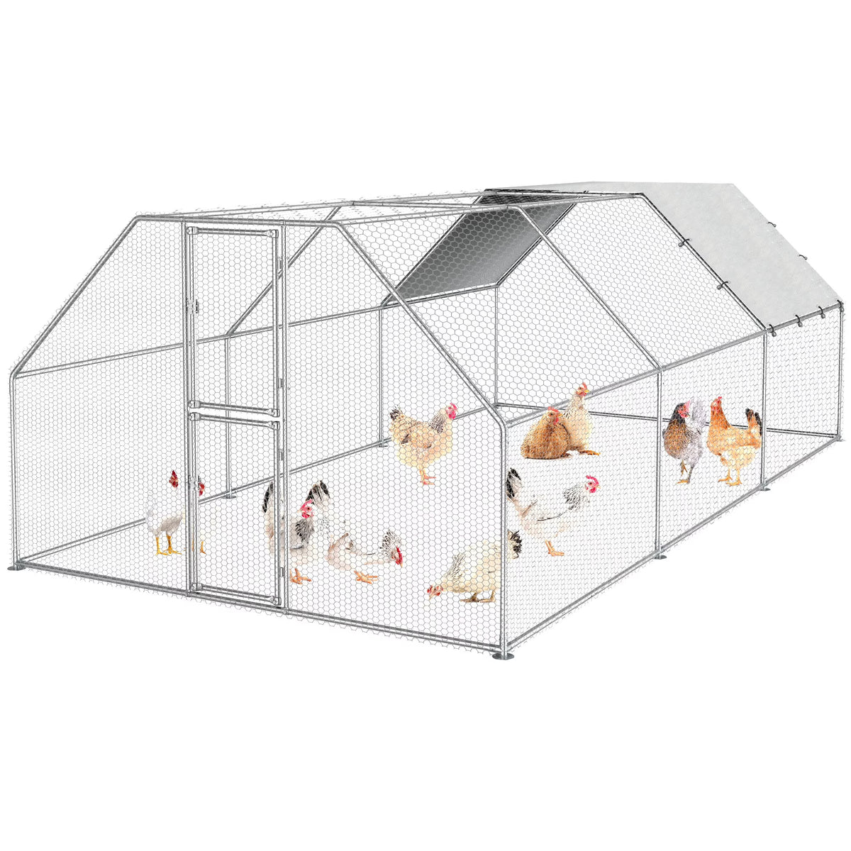 Dextrus Large Metal Chicken Coop, Walk-in Chicken Run, Galvanized Wire Poultry Chicken Hen Pen Cage, Rabbits Duck Cages with Waterproof Anti-Ultraviolet Cover for Farm, Backyard