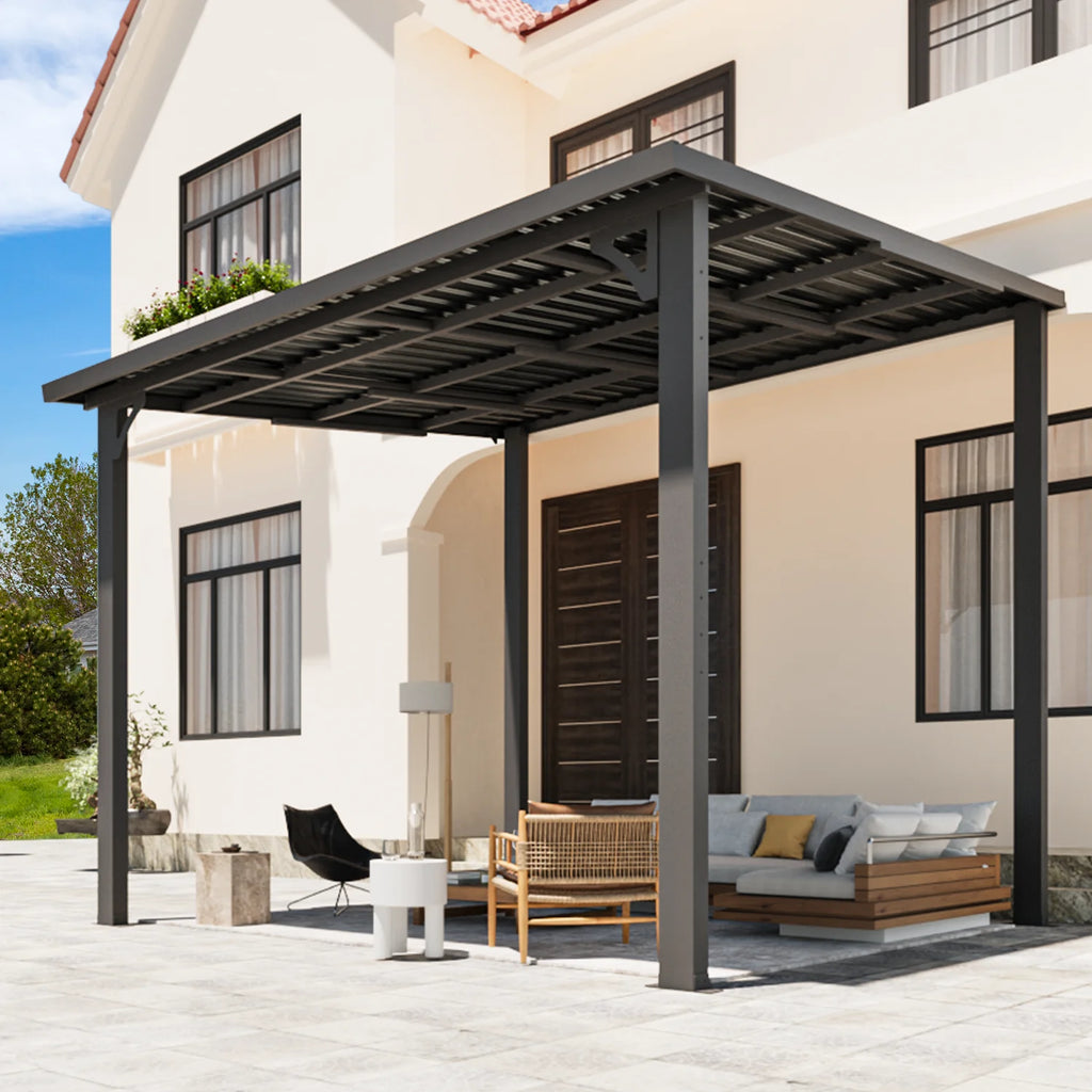 AECOJOY 10' x 12' Hardtop Gazebo, Heavy Duty Outdoor Gazebo with Galvanized Steel Sloping Roof, All Weatherproof Metal Gazebo Featuring Vertical Stripes for Patio, Backyard, and Lawns