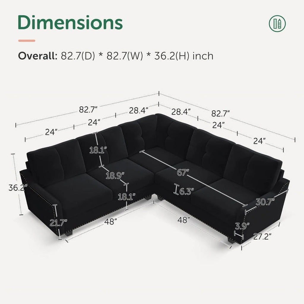 HONBAY Rivet Corner Sofa L-Shaped Sofa Couch Reversible 4-Seater Couch for Living Room and Apartment, Dark Blue