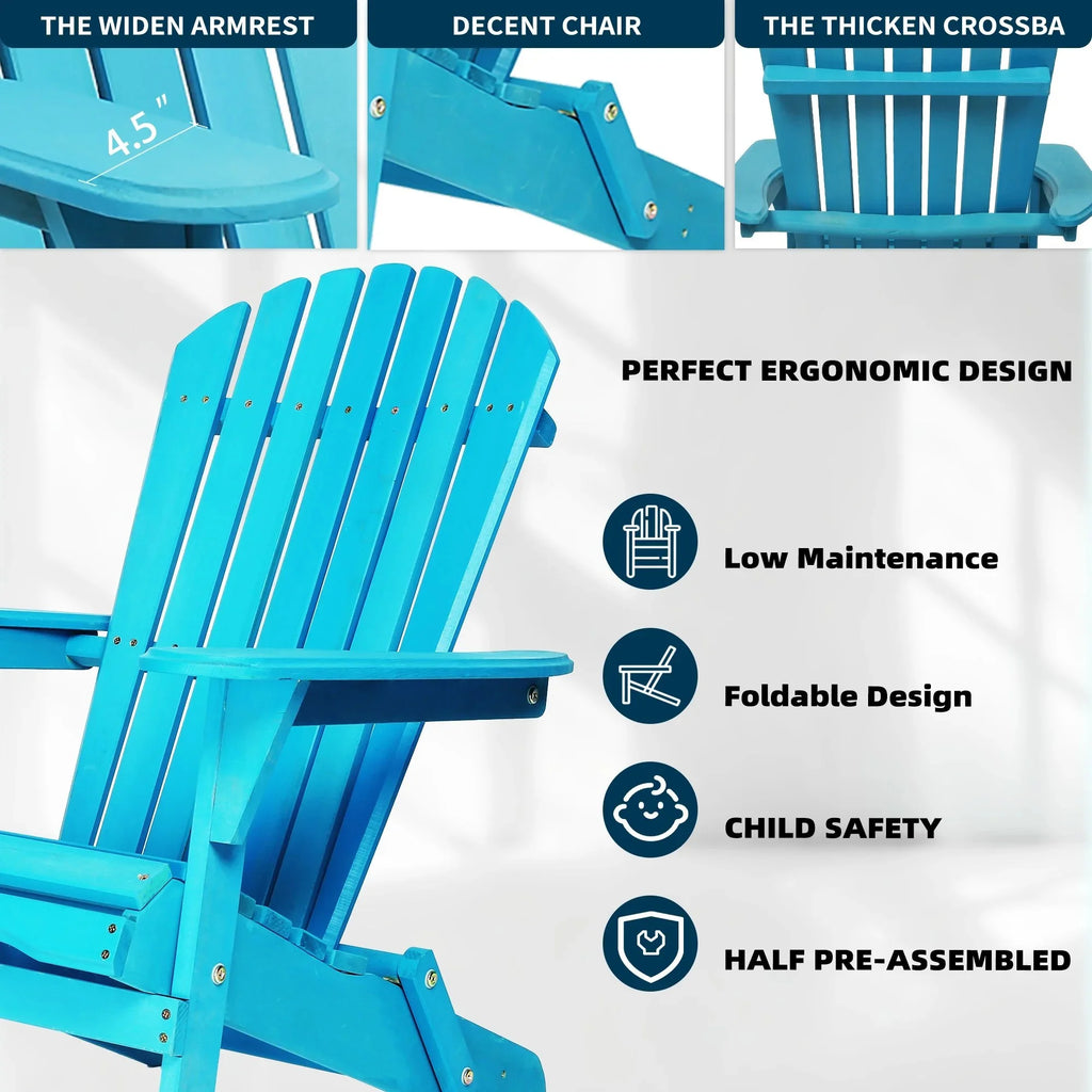 uhomepro Outdoor Adirondack Chairs Set of 2, Folding Fire Pit Chair, Weather Resistant Patio Lawn Chair for Outside Deck Garden Backyard Balcony, Gray