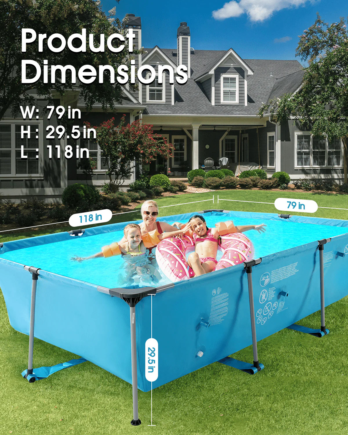 Naipo Swimming Pool Above Ground Outdoor 10 ft Rectangular Frame Pools Blue Family Outdoor Use