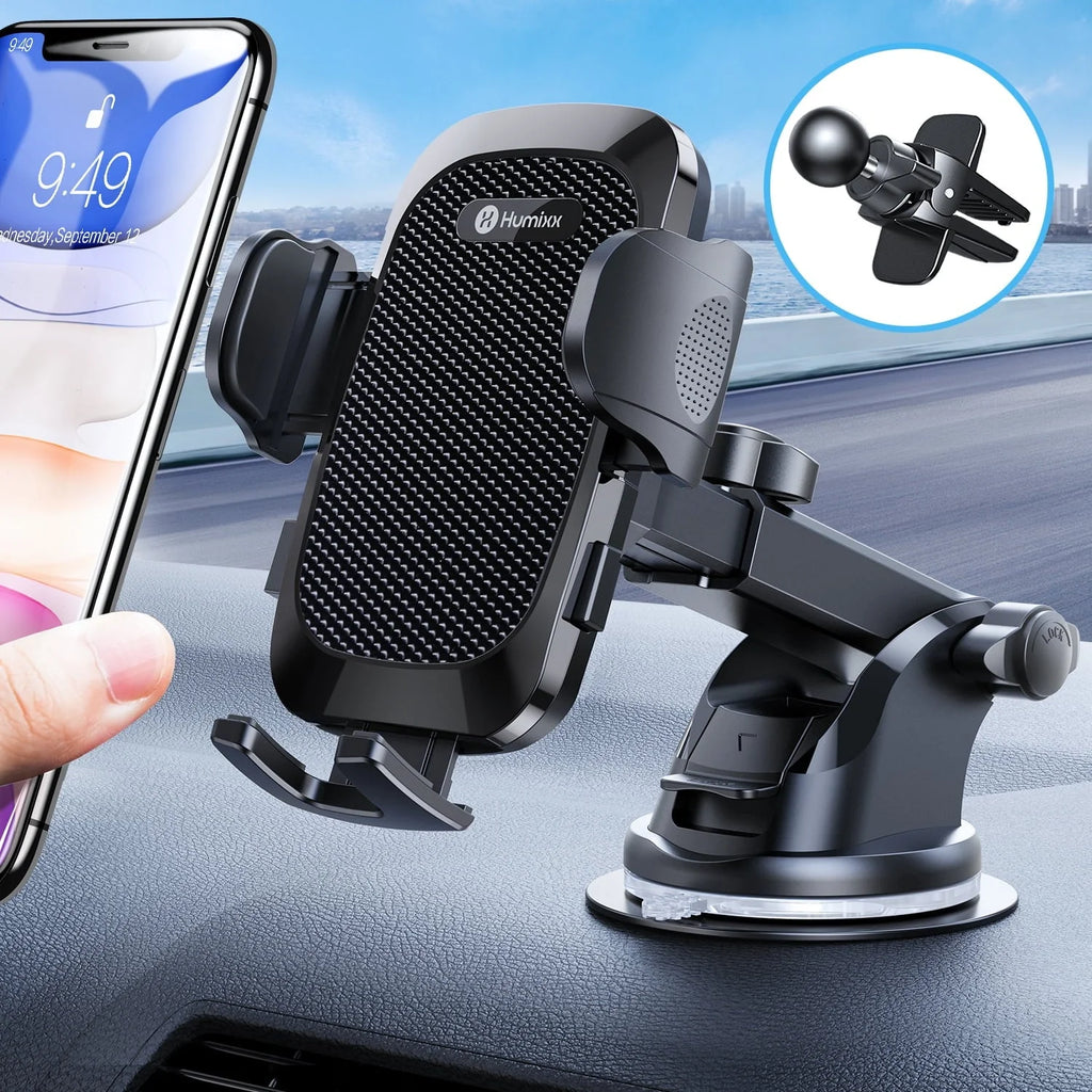 2023 Military-Grade Super Suction & Stable  Universal Car Phone Mount Humixx, Car Holder for Dashboard Air Vent Windshield, 360  Rotatable Long Arm Cell Phone Holder for All Mobile Phones