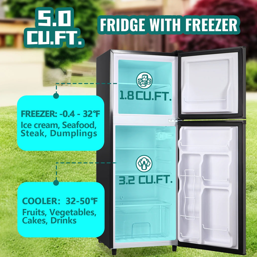 JIEJIA 5.0 Cu.Ft Apartment Size Refrigerators with Separate Freezer, 2 Door Refrigerator, Small Fridge with Freezer, Gray
