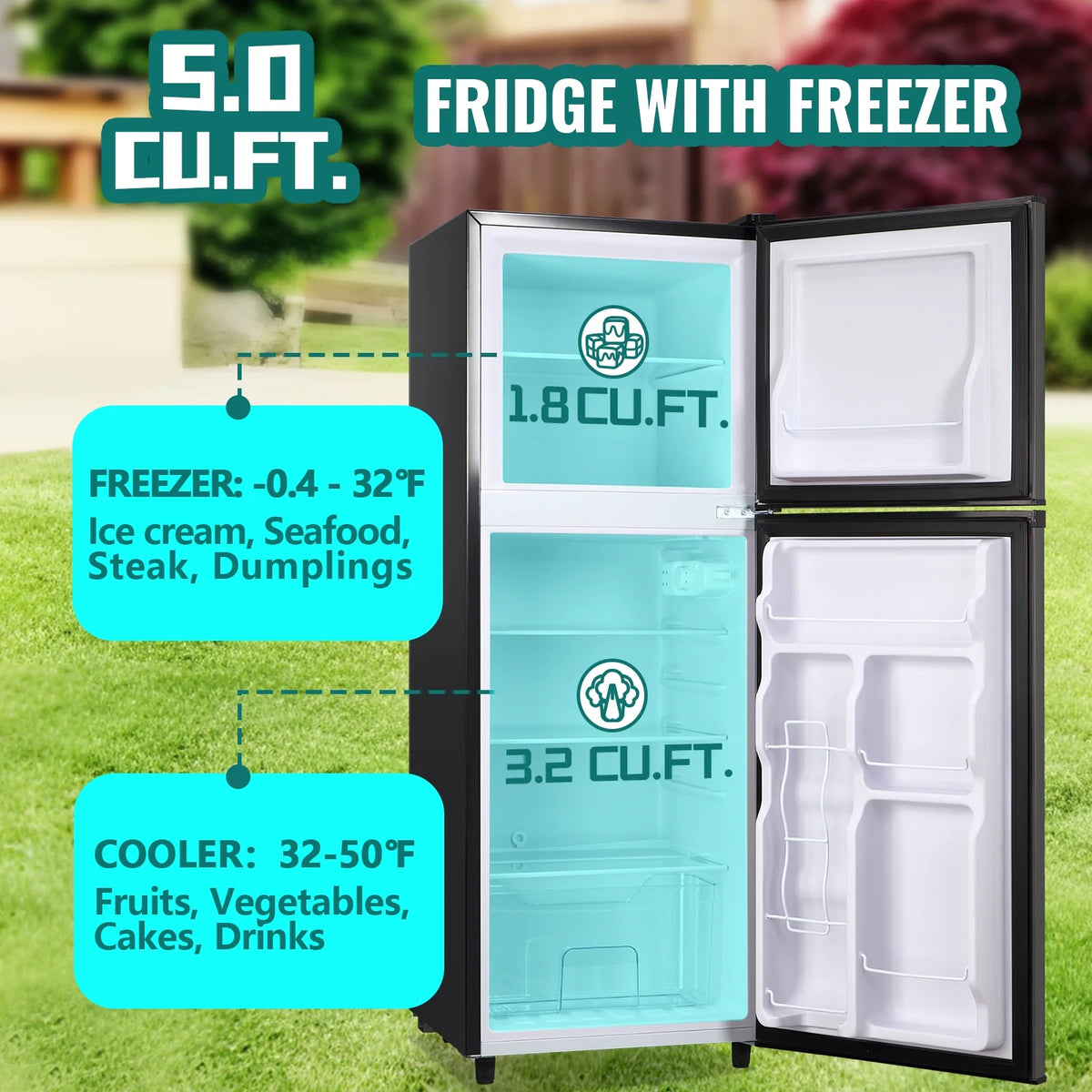 JIEJIA 5.0 Cu.Ft Apartment Size Refrigerators with Separate Freezer, 2 Door Refrigerator, Small Fridge with Freezer, Gray