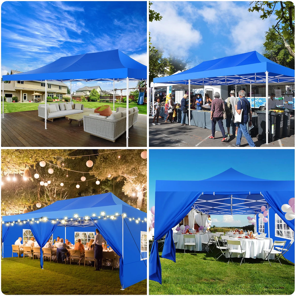 COBIZI 10x20 Heavy Duty Pop up Canopy Tent with 6 sidewalls Easy Up Commercial Outdoor Canopy Wedding Party Tent for Beach All Season Wind & Waterproof Gazebo with Roller Bag,Black(Frame Thickened)