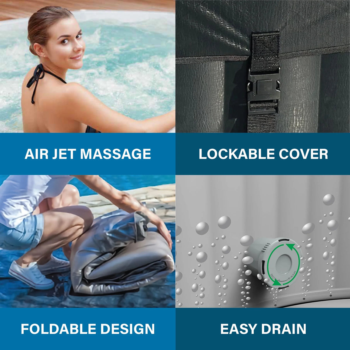 Avenli Nice 4-6 Person Inflatable Hot Tub Spa + Cover, Rattan Pattern, Rapid Heating up to 104F, 140 Water Jets, 264 Gal, Round