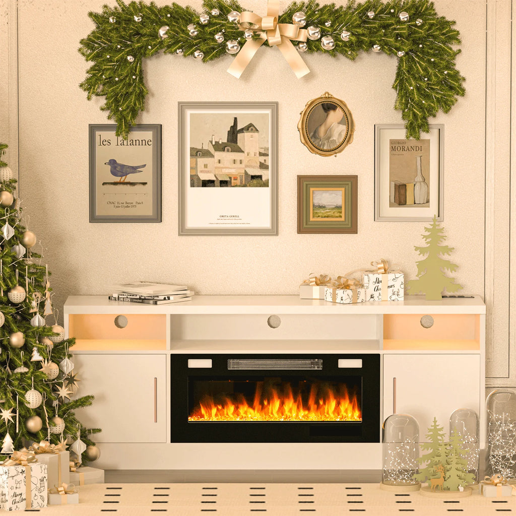 BREEZEHEAT Electric Fireplace TV Stand-70 inch TV Stand with 36" Electric Fireplace-Living Room Tv Cabinet with Storage for TVs Up to 80"-Led Entertainment Center Modern Media Console (Black)