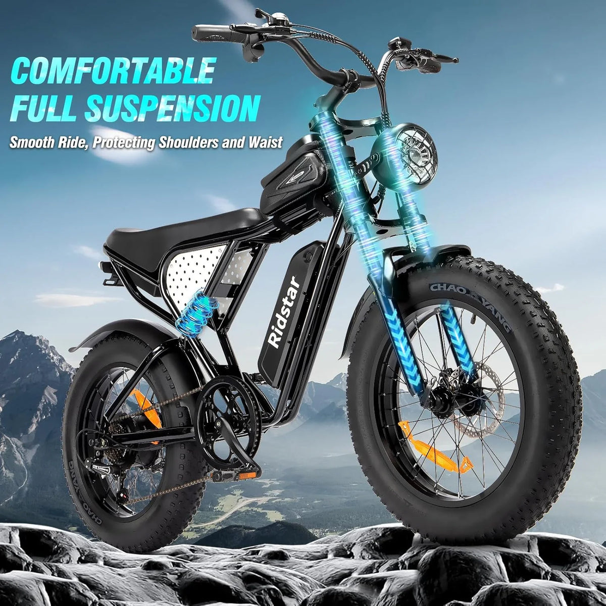 Ridstar Electric Bike for Adults,Peak 1500W 30MPH,48V 15.6Ah Electric Bicycle,Full Suspension Mountain Bike UL2849