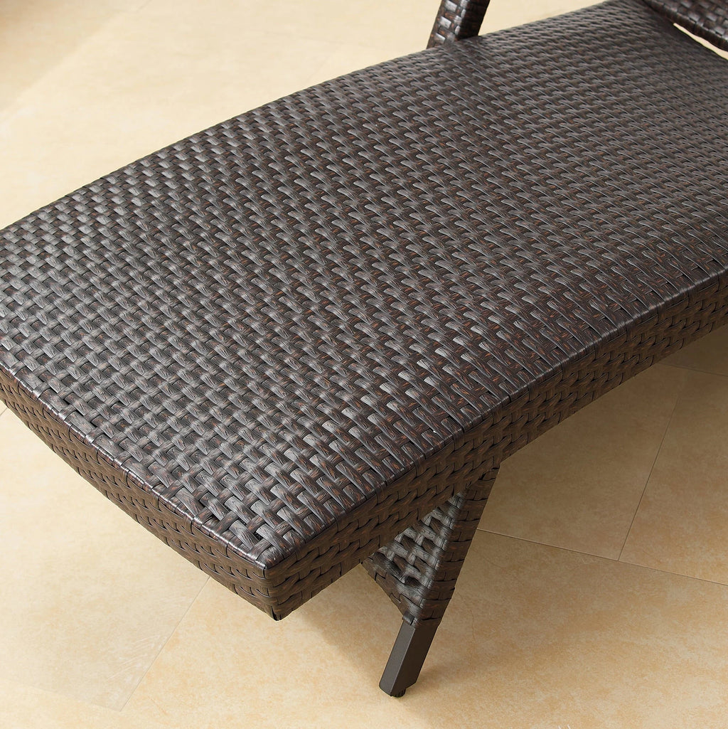 Ulax Furniture Outdoor Woven Padded 2 Pieces Aluminum Chaise Lounge Chairs  Patio Armed Lounger Adjustable Chair with Wheels and Quick Dry Foam(Dark Brown)
