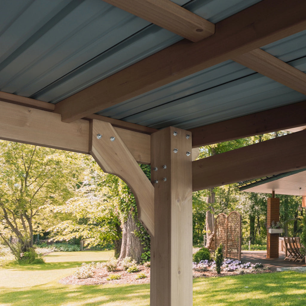 VEIKOUS 8' x 5' Outdoor Hardtop Gazebo, BBQ Grill Gazebo w/ Workstation Shelves for Lawn, Garden, Deck