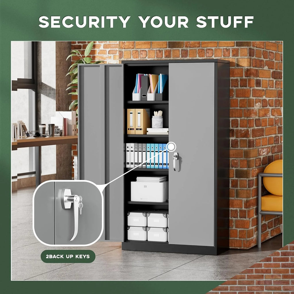 SOLAURA 72 inches Tall Metal Garage Storage Cabinets, Lockable Steel Storage Cabinet with Doors and Adjustable Shelves for Office, Home, Shops, Garage, Assembly Required, Black