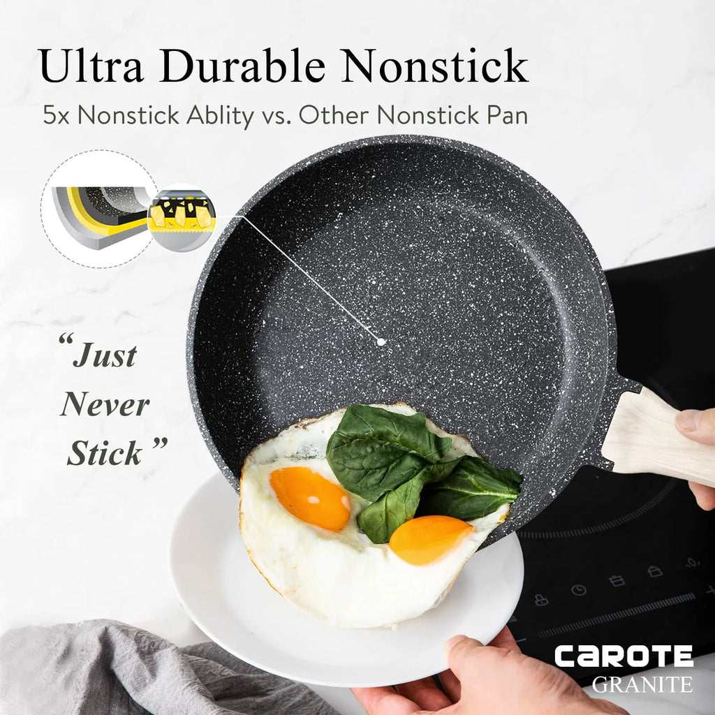 Carote Pots and Pans Set Non Stick, Nonstick Kitchen Cookware Sets,8 Pcs Induction Cookware (Black)