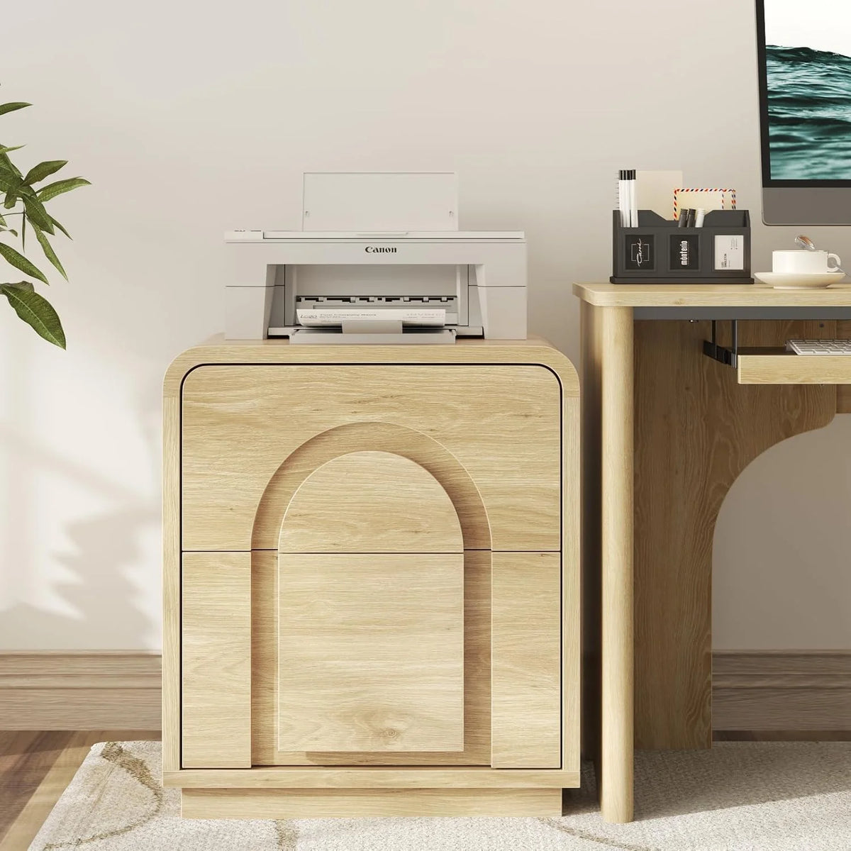 Bestier Nightstands Set of 2 with Charging Station, Modern Bedside Table End Table with Storage Drawer & Open Shelf for Bedroom Living Room Dorm Office, Natural