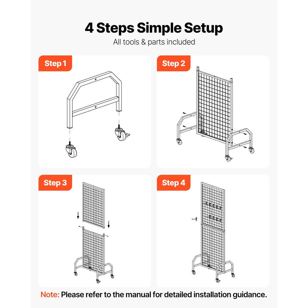KFFKFF 3-Pack Grid Wall Panels, 1.9 x 5.4 ft Wire Display Racks with Wheels and 30 Hooks, Black Carbon Steel Panels for Craft Fairs, Decoration, Storage, and Message Boards