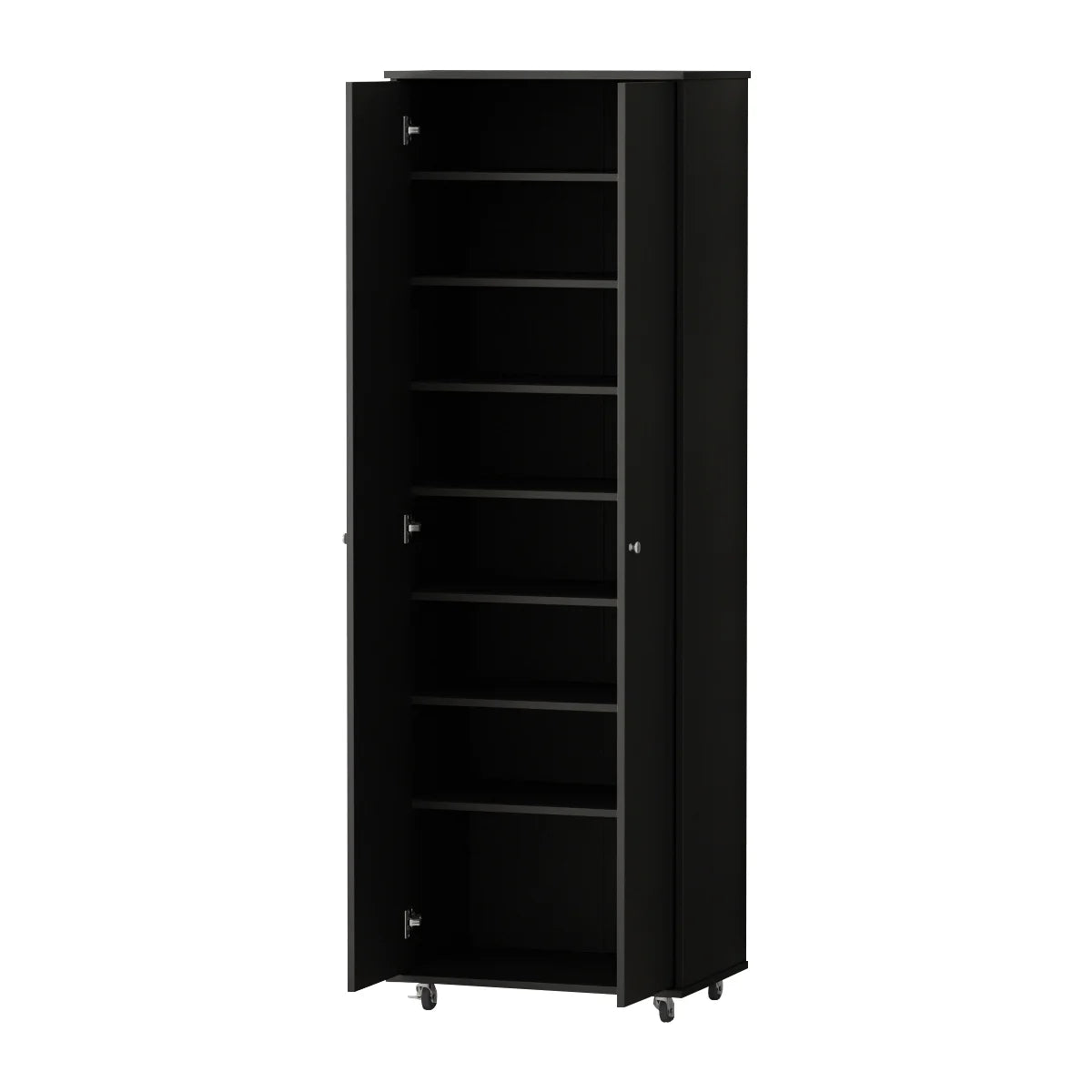 KULAGAGA 2-Door Tall Shoes Storage Cabinet with Wheels, Modern 8-Tier Wood Shoe Rack Storage Organizer for Entryway Hallway Blcak