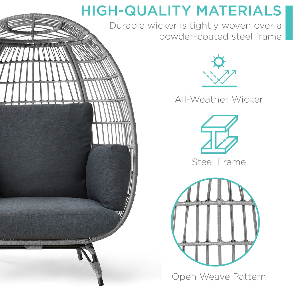 Best Choice Products Wicker Egg Chair Oversized Indoor Outdoor Patio Lounger w/ Steel Frame, 440lb Capacity - Black