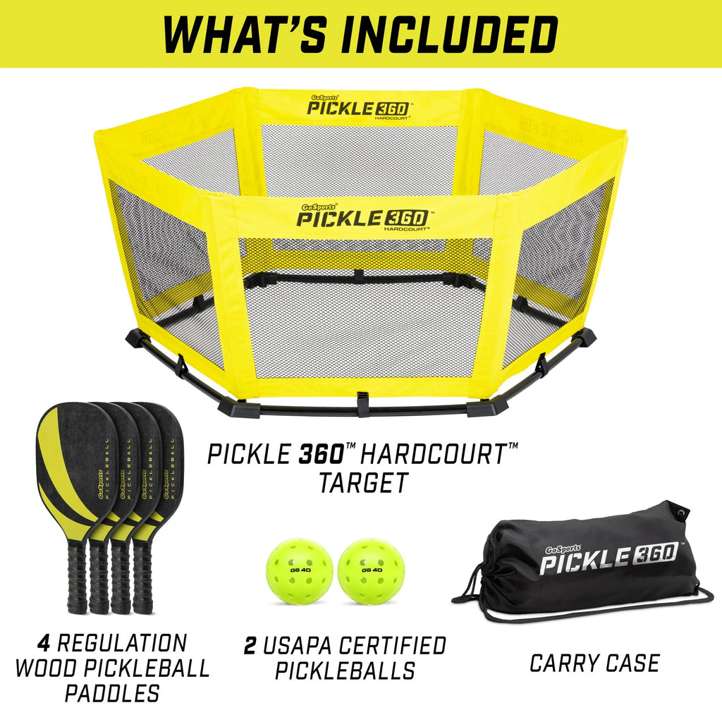 GoSports Pickle 360 Hardcourt Game Set - Pickleball Meets Roundnet - Hard Surface Paddle Ball Game