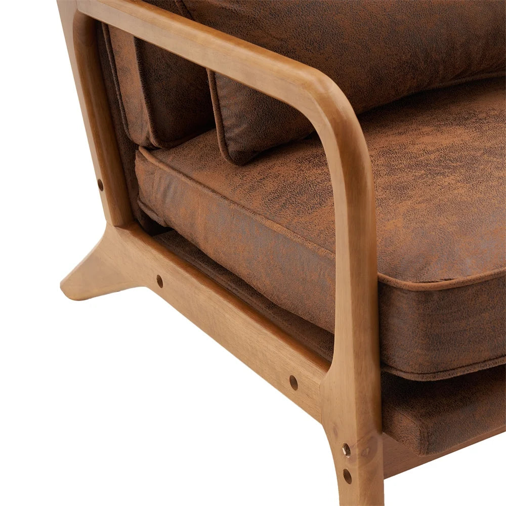 Modern Accent Chair, Upholstered Armchair with Wood Frame, Bronzing Cloth Single Sofa Chair with Lumbar Pillow for Living Room Bedroom Apartment, Orange