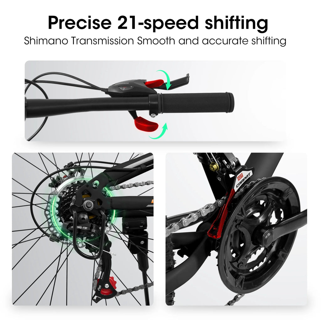 26-Inch Mountain Bike for Men & Women, 21-Speed, Steel Frame with Front Fork and Rear Shock Absorber(Black)