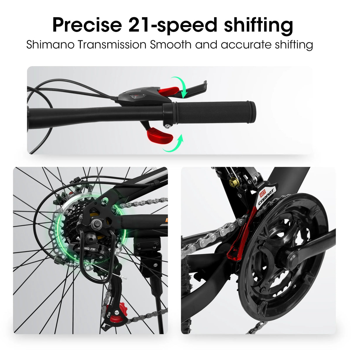 26-Inch Mountain Bike for Men & Women, 21-Speed, Steel Frame with Front Fork and Rear Shock Absorber(Black)