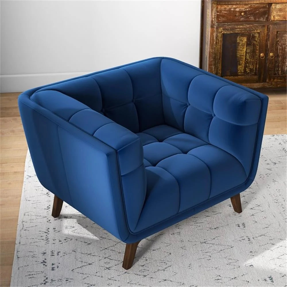 Allen Mid-Century Modern Velvet Upholstered Armchair in Blue