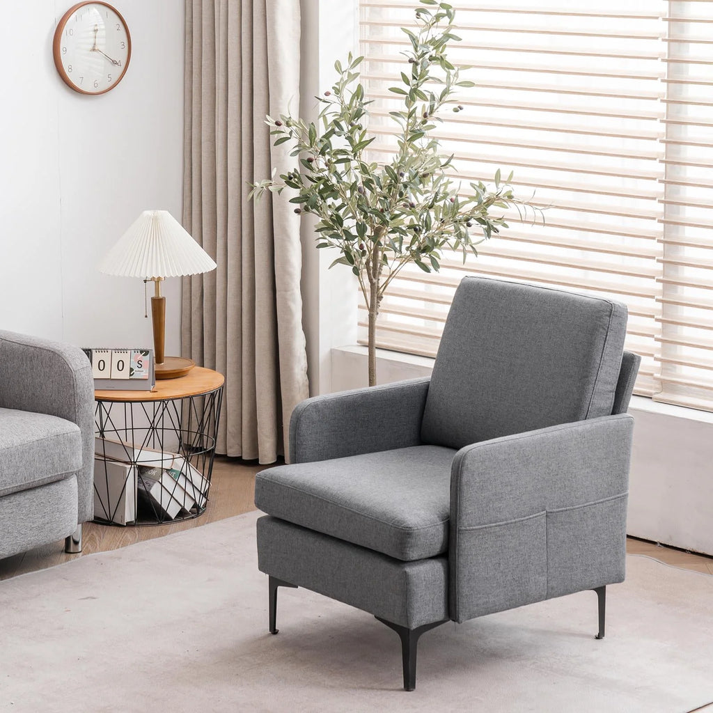 Ktaxon Fabric Accent Chair, Reading Armchair with Removable Cushion, Single Sofa with Extra Seat Depth for Living Room Bedroom Black