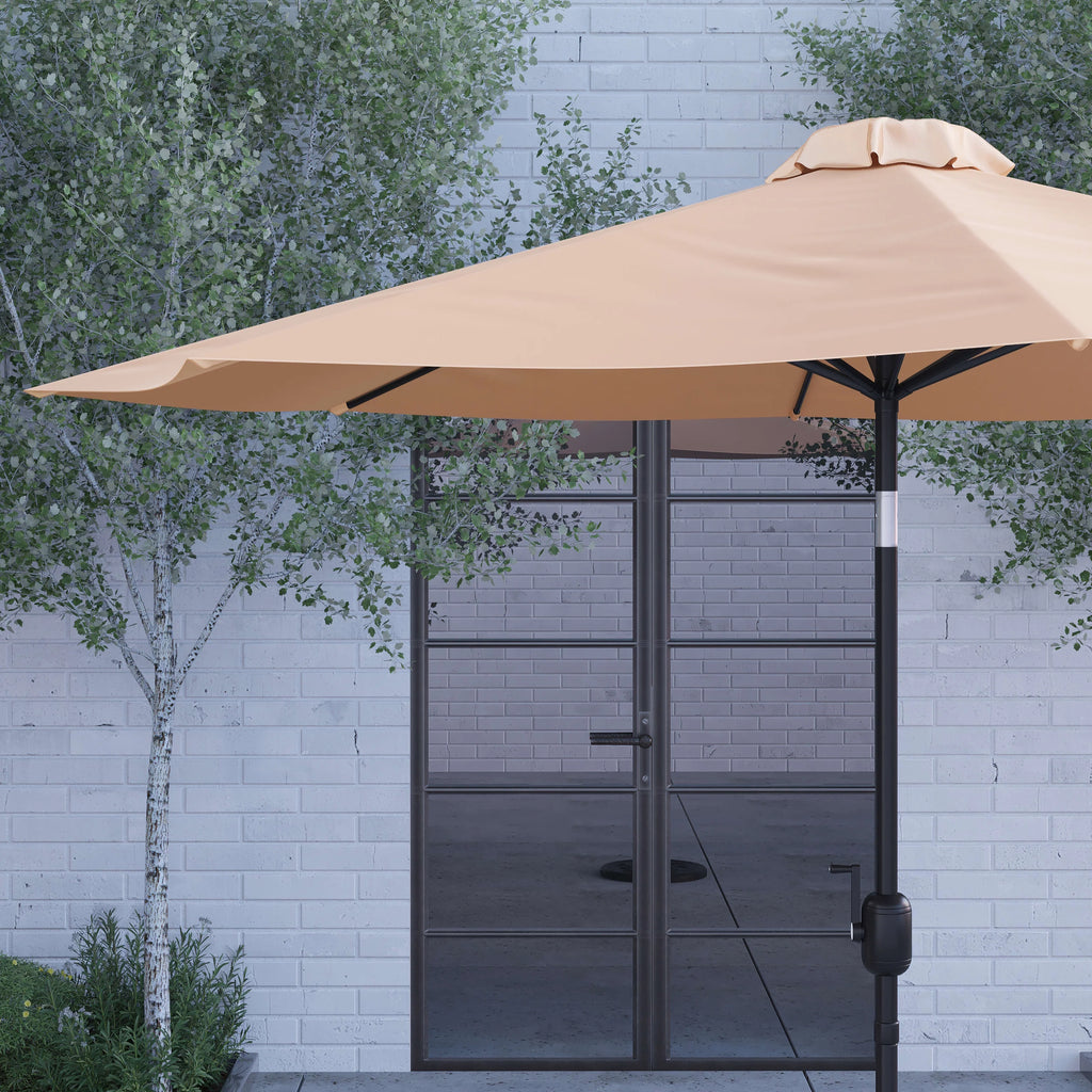Merrick Lane Patio Umbrella with Base - 9' Tan Polyester Patio Umbrella - 30+ UV Protection - Waterproof Black Cement Base with 1.5" Diameter Aluminum Pole