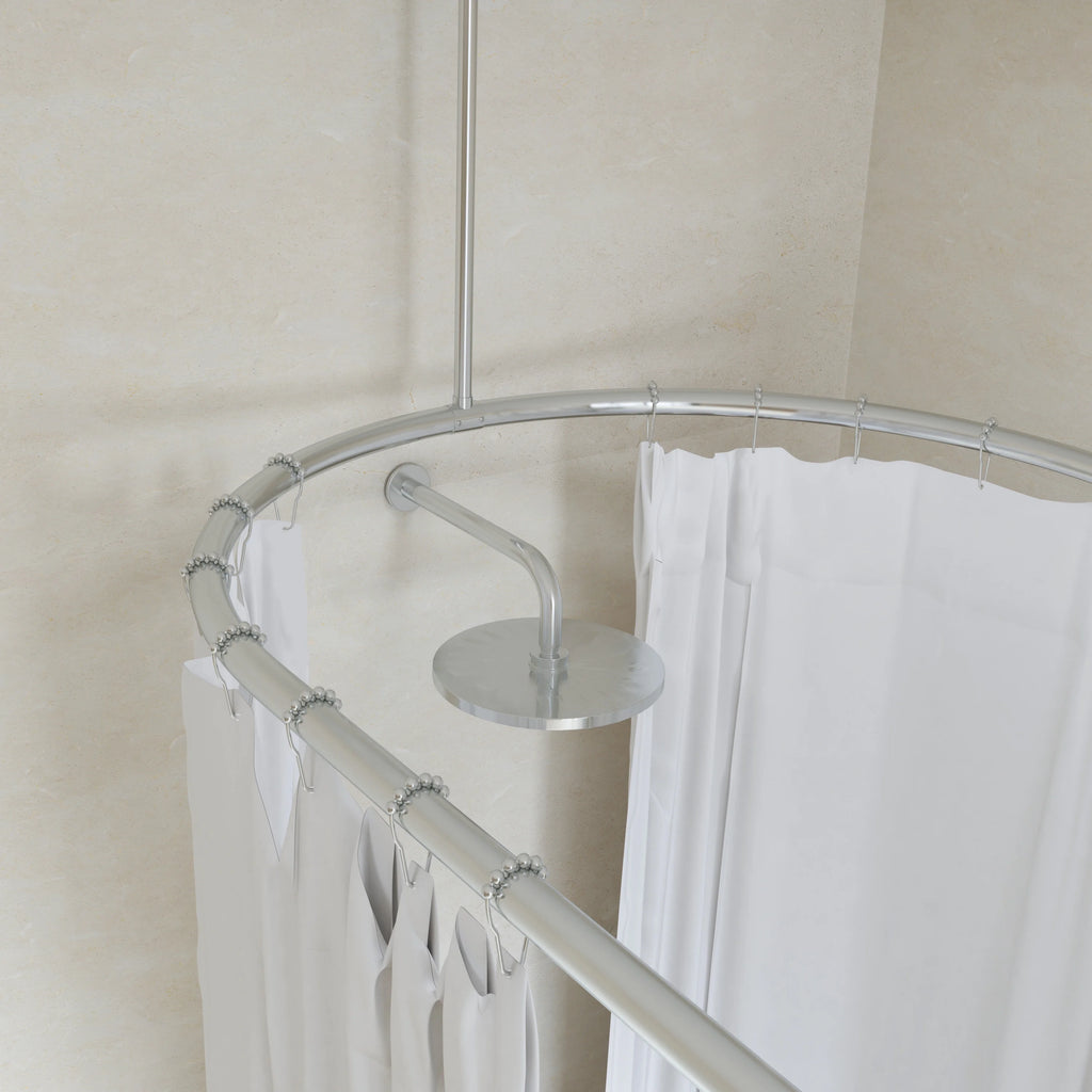 Naiture Stainless Steel Oval Shower Curtain Rod with Ceiling Support for Clawfoot Tub in 48" L X 30" W, Brushed Nickel Finish
