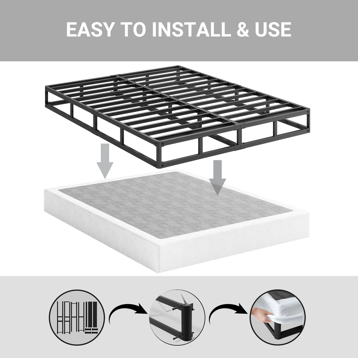 ULIESC 7 Inch Full Size Box Spring, Full Box Spring Only, Metal Box Spring Full with Fabric Cover, Sturdy Mattress Foundation, Noise Free, Non-Slip, Easy Assembly