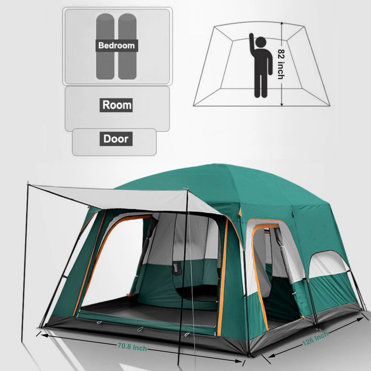 Mapskey 4 Person Tent for Camping , Family Cabin with Mesh Door Ventilation Windows for Beach Hiking Backpacking