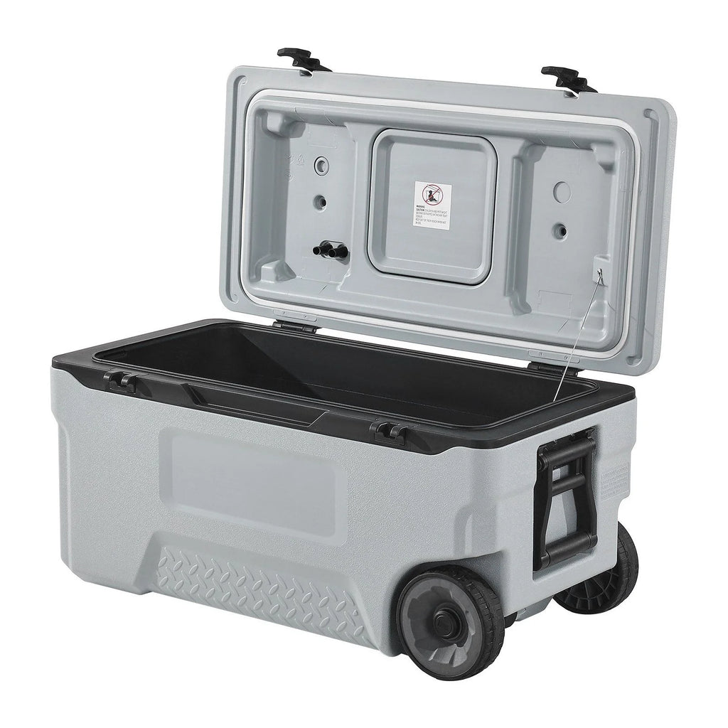 Portable Wheel Cooler 74 quarts, 120 tank capacity, insulated rolling cooler with cup holder for outdoor, camping, beach and picnic use