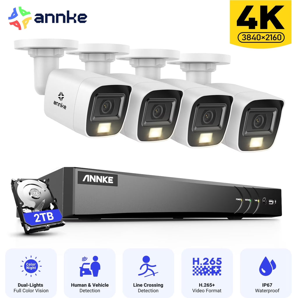 ANNKE 4K Security Camera System, 8CH 8MP AI DVR with Human & Vehicle Detection, 0TB HDD and 8x4K IP67 Bullet Home & Surveillance Cameras, Easy Remote View, Smart Dual Light