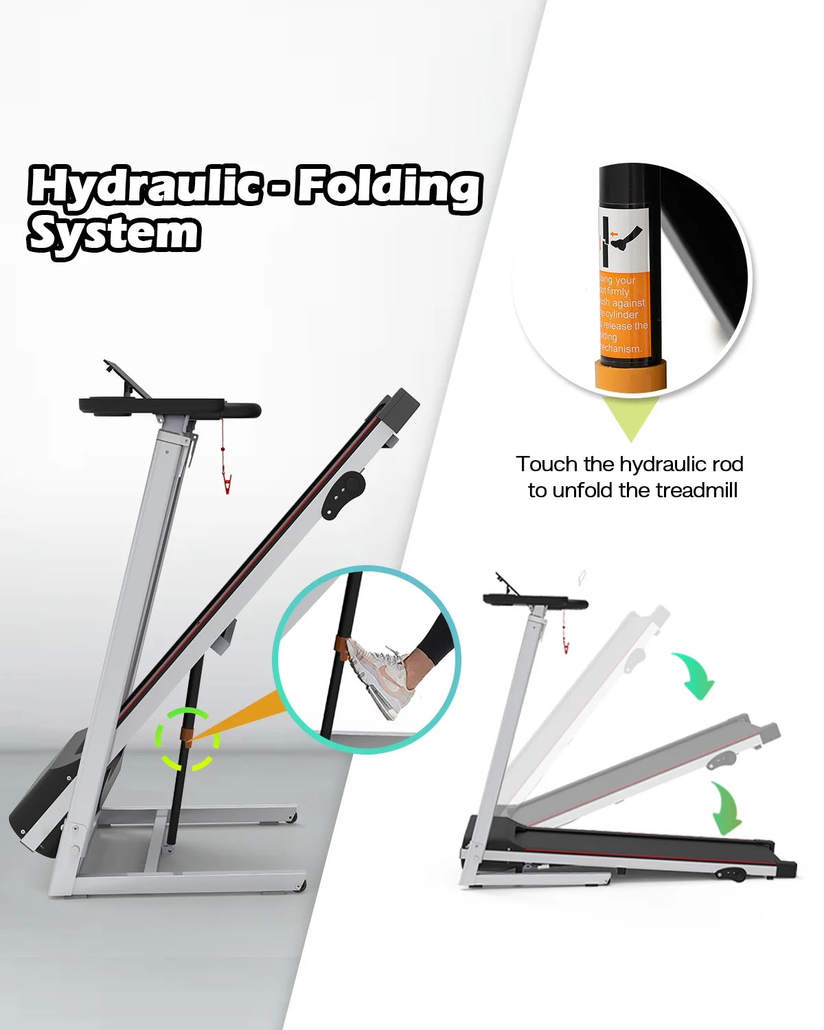 [TREADMILL CLEARANCE] FYC 2.5HP Folding Treadmill with Adjustable Height Desk & Incline - Compact Electric Treadmill Bluetooth Speaker for Running Walking Foldable Portable  (Silver)