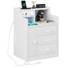Nightstand with 3 Storage Drawers and Hutch, Black Night Stand with Charging Station End Side Table with 1 Door, Modern Bedside Table for Bedroom