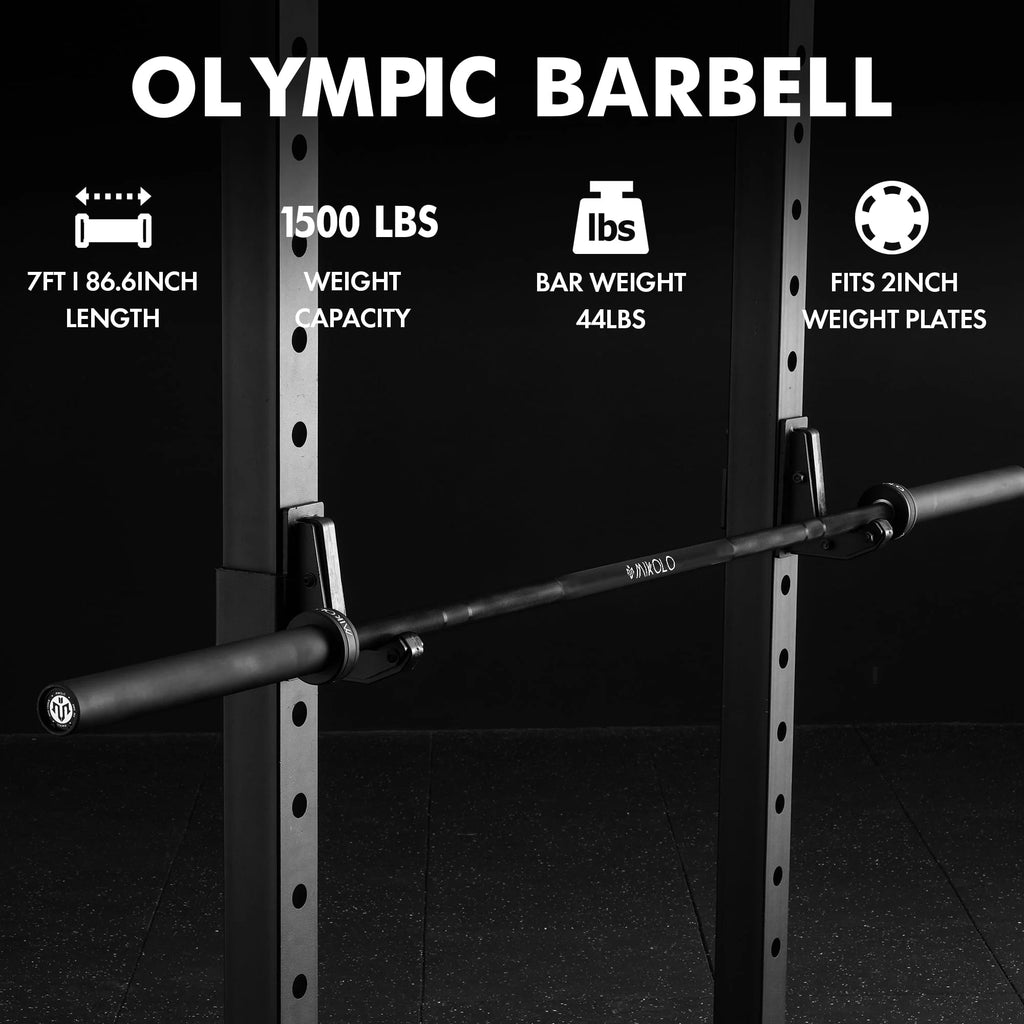 Mikolo 7ft Olympic Barbell, Barbell for Weightlifting and Powerlifting 45lb, Olympic Bar for 1500lbs Capacity, Weight Bar Fit 2 Standard Weights