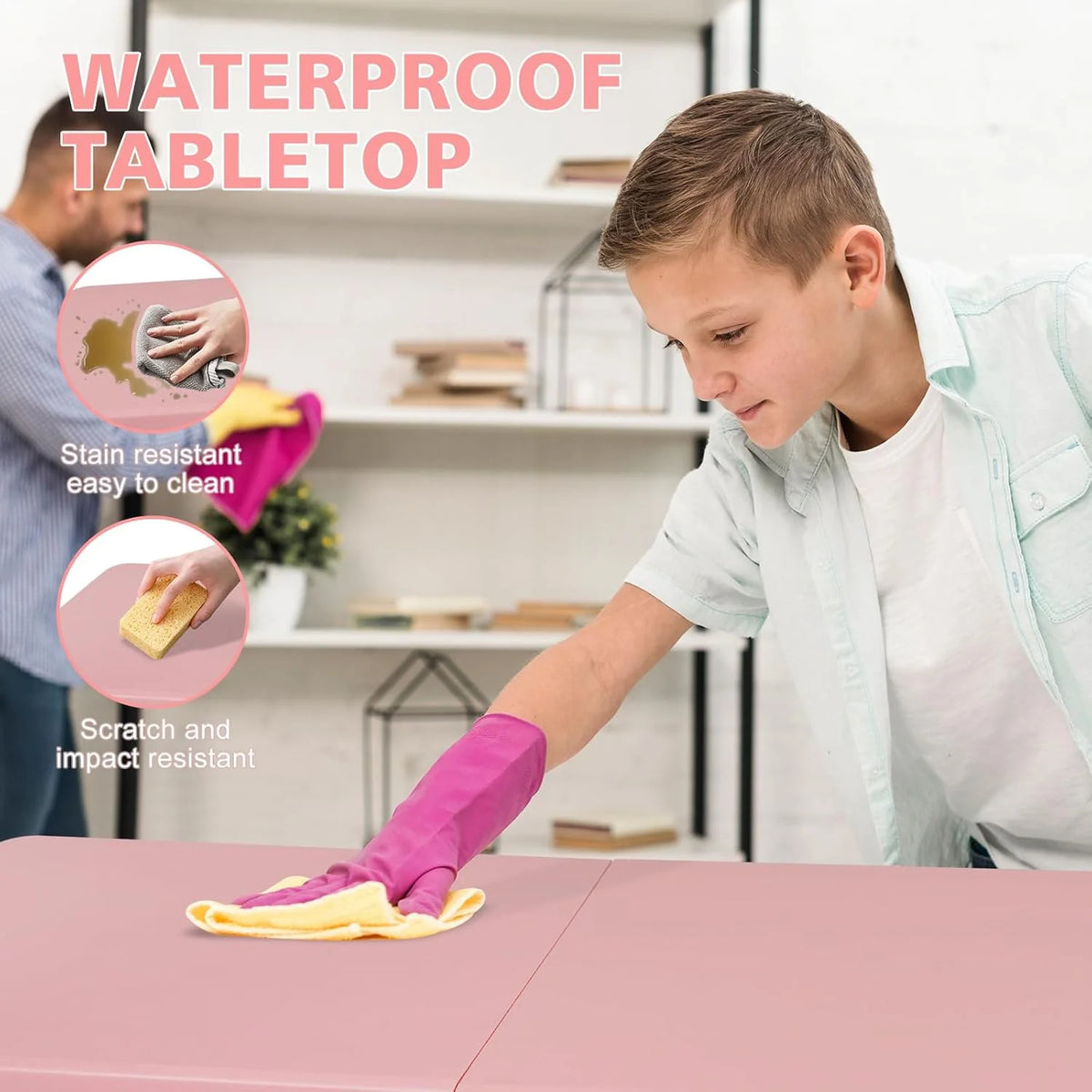 Folding Table with Carry Handle, Portable Fold-in-Half Plastic Table, Rectangle Foldable Table for Indoor