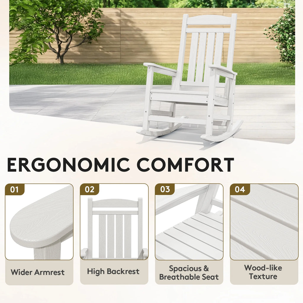 KINGYES Outdoor Rocking Chair Set of 2, HDPE Patio Rocking Chair, Heavy Duty Front Porch Rocker, Navy