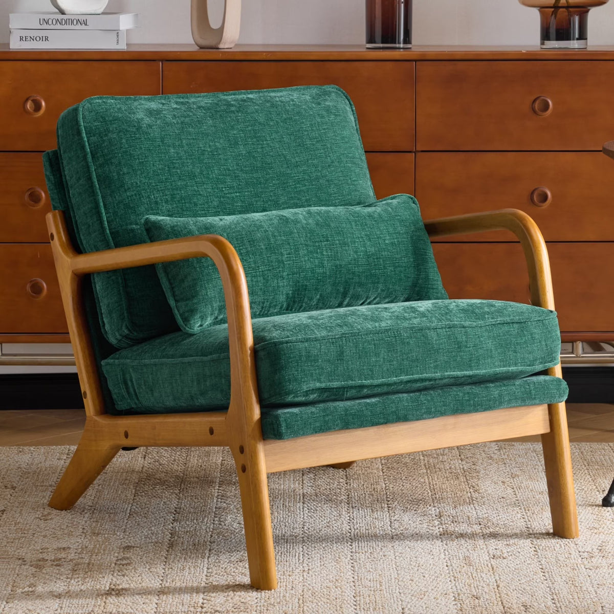 Ktaxon Accent Chair Corduroy Upholstered Armchair, Reading Club Chair with Pillow and Solid Wood Frame for Living Room Bedroom Furniture Off White