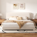 VIPLOV King Size Boucle Bed Frame, Cloud Upholstered Platform Bed with Height Adjustable Headboard & Soft Rounded Corners, No Noise Free, Easy Assembly,Beige