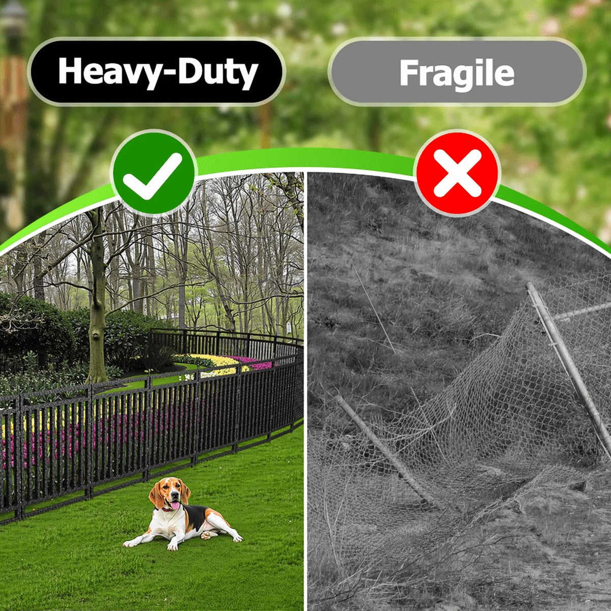 Petorldog Decorative Garden Fence, 36ft x 40in, 14 Panels + 2 Gates, No Dig Metal Dog Fence for Yard | Black-Silver