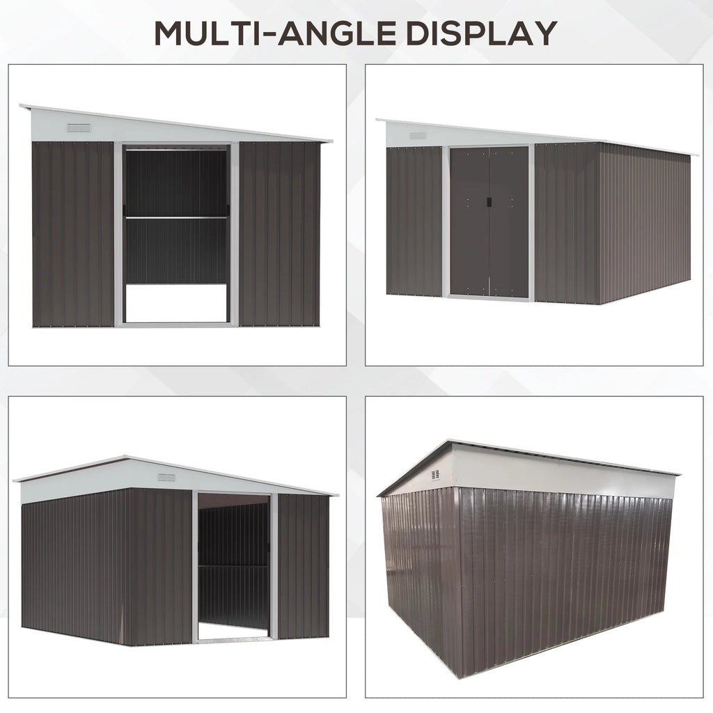 Outsunny Metal Outdoor Storage Shed with Lockable Doors, 3.3' x 3.4', Brown