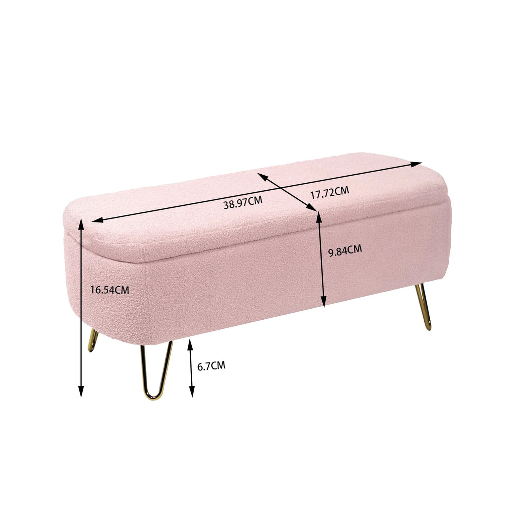 Syngar Entryway Bench with Storage for Bedroom, Living Room, and End of Bed, Faux Fur Ottoman Foot Rest with Storage,Upholstered Bench with Storage with Metal Leg,Ivory