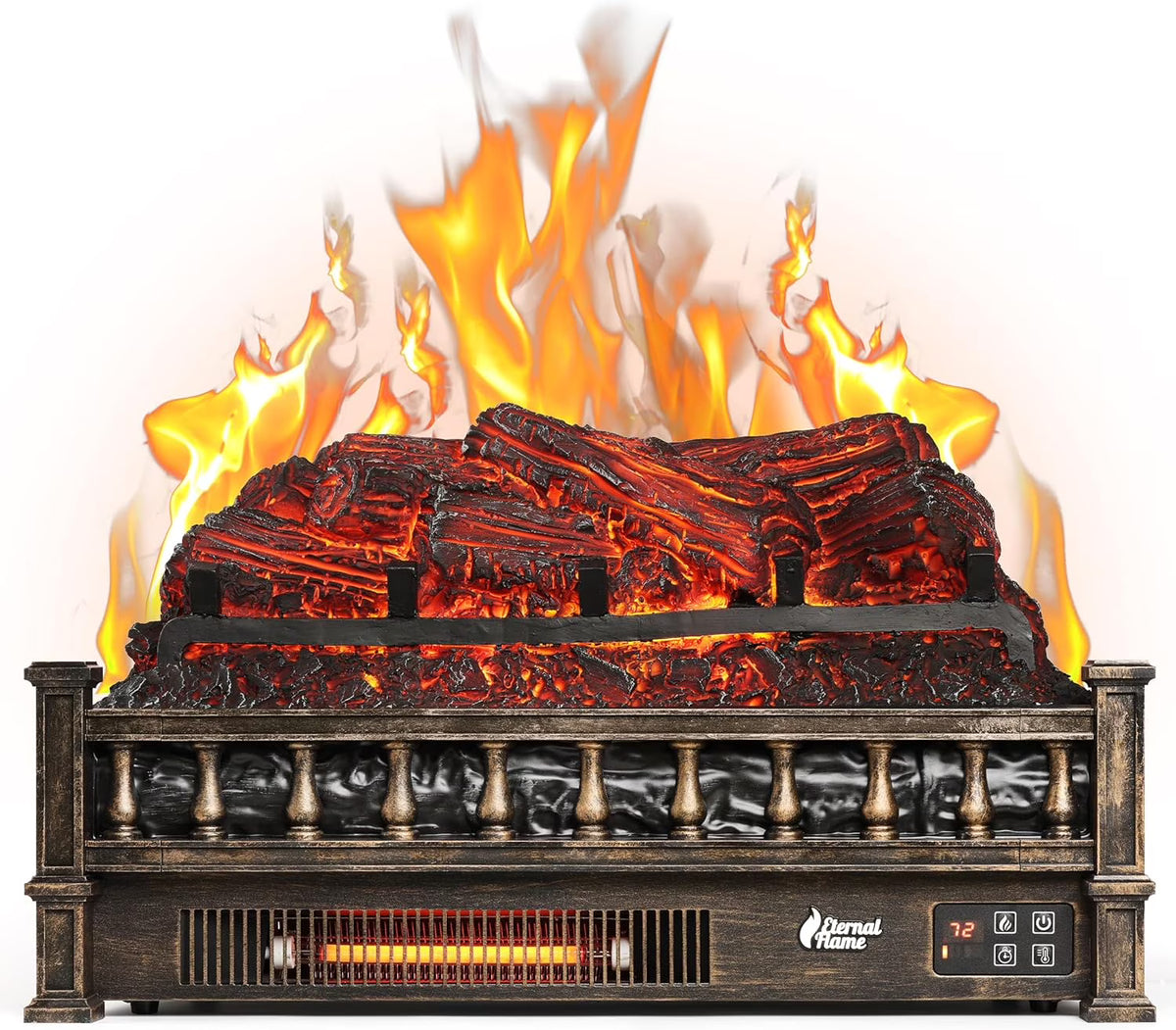 TURBRO Eternal Flame Infrared Electric Fireplace Logs, 23" Remote Control Fireplace Insert Log Heater, Realistic Lemonwood Ember Bed, Thermostat, Timer, 1500W Black