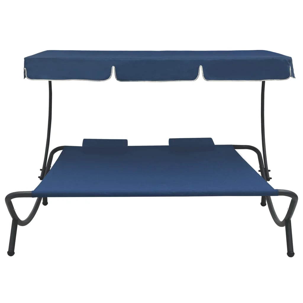 vidaXL Outdoor Double Chaise Lounge Patio Lounge Bed with Canopy and Pillows